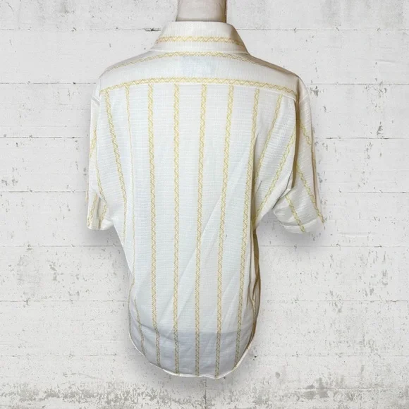 Vintage 1960s Dagger Collar Short Sleeve Mod Patterned Button Down Shirt Size L - Picture 6 of 6